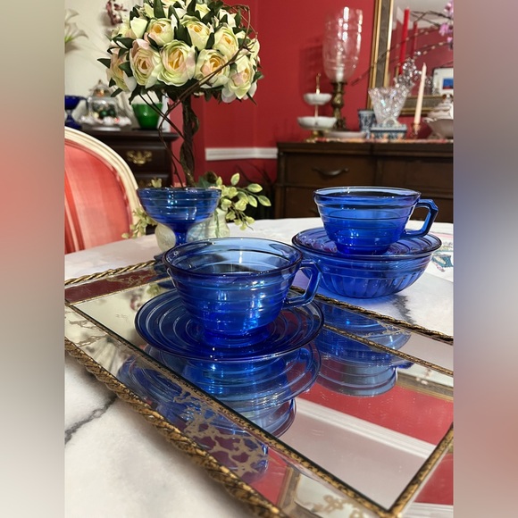 Vintage HAZEL ATLAS Moderntone Cobalt Blue Depression Glass Set of 7 Pieces - Picture 1 of 16